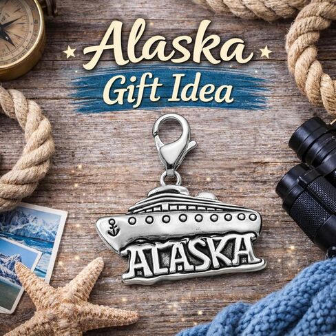 Infinity Collection Alaska Cruise Ship Clip-On Charm Pendant, Stainless Steel Alaska Travel Charm with Lobster Clasp for Bracelet Necklace Keychain Bag or Zipper Pull in Saudi Arabia