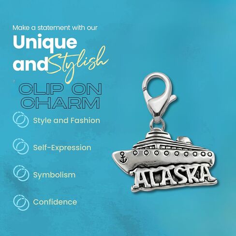 Infinity Collection Alaska Cruise Ship Clip-On Charm Pendant, Stainless Steel Alaska Travel Charm with Lobster Clasp for Bracelet Necklace Keychain Bag or Zipper Pull in Saudi Arabia