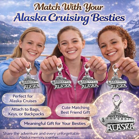 Infinity Collection Alaska Cruise Ship Clip-On Charm Pendant, Stainless Steel Alaska Travel Charm with Lobster Clasp for Bracelet Necklace Keychain Bag or Zipper Pull in Saudi Arabia