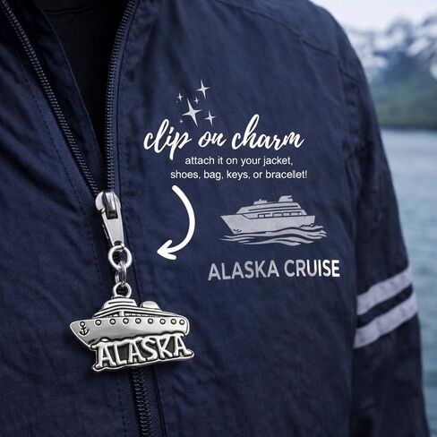 Infinity Collection Alaska Cruise Ship Clip-On Charm Pendant, Stainless Steel Alaska Travel Charm with Lobster Clasp for Bracelet Necklace Keychain Bag or Zipper Pull in Saudi Arabia