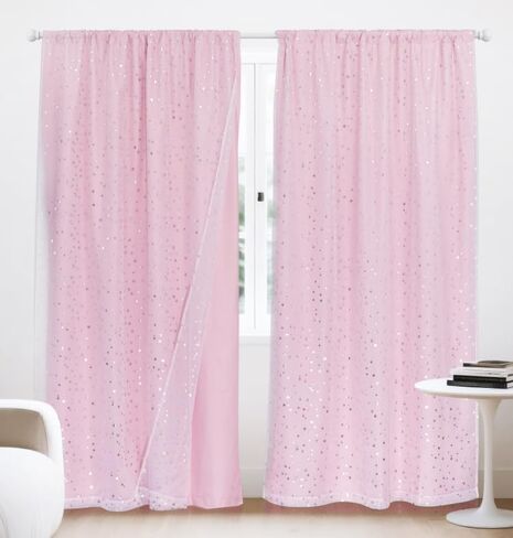 Shining Star Kids Blackout Curtains, 100% Light Blocking, Thermal Insulated, Double-Layer Sheer & Blackout Panels, Easy Install, 1 Pair, 2 Panels, 52"Wx84"L, Boys & Girls (White, 52"Wx84"L, 2 Panels) in Kuwait