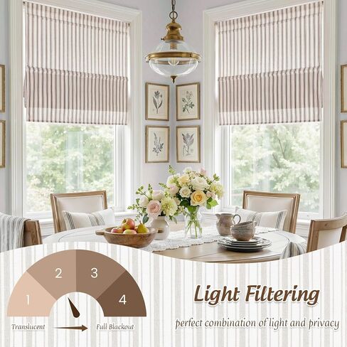 StangH Linen Tan Farmhouse Roman Shades No Drill Cordless Light Filtering Window Treatment for Living Room Bedroom Office Dining Room, Easy to Install Fabric Roman Blinds, 26x64 Inches, 1 Panel in Saudi Arabia