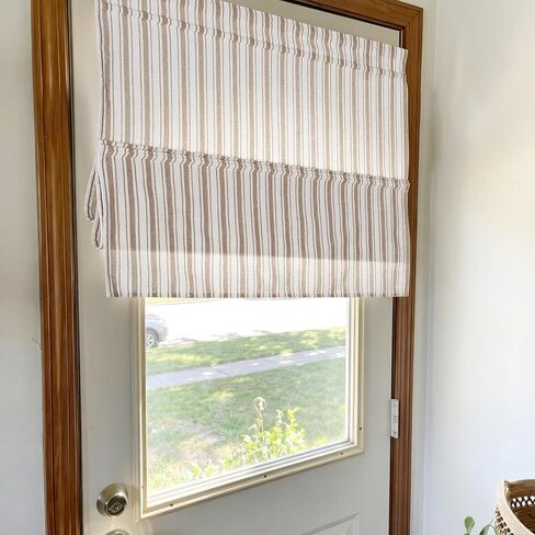 StangH Linen Tan Farmhouse Roman Shades No Drill Cordless Light Filtering Window Treatment for Living Room Bedroom Office Dining Room, Easy to Install Fabric Roman Blinds, 26x64 Inches, 1 Panel in Saudi Arabia