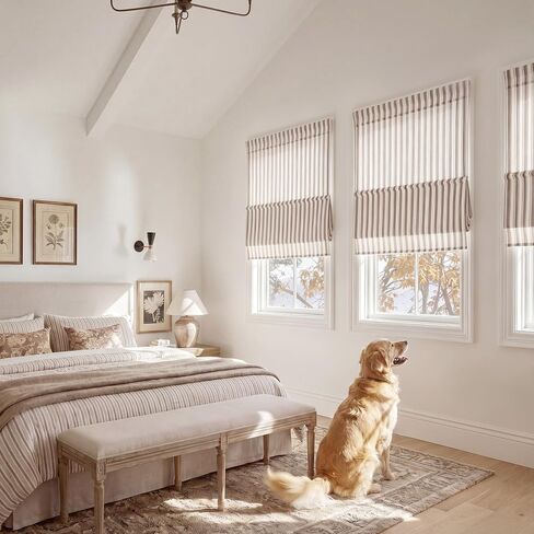 StangH Linen Tan Farmhouse Roman Shades No Drill Cordless Light Filtering Window Treatment for Living Room Bedroom Office Dining Room, Easy to Install Fabric Roman Blinds, 26x64 Inches, 1 Panel in Saudi Arabia