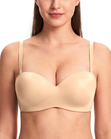HSIA Strapless Bras for Women Push Up Seamless Underwire Padded Balconette Demi Convertible Bra for Small Busts Beige 34C in Saudi Arabia