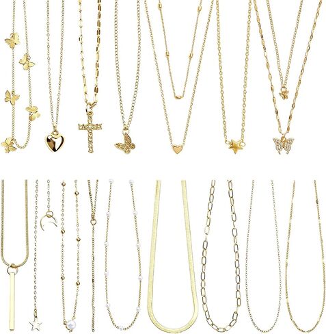 18 Pcs Y2K Necklace Set for Women | Y2K Jewelry and Grunge Necklace Pack, Cross, Heart, Butterfly, Star, Moon Pendants, Pearl Chain, Emo Necklace Layered Set in Saudi Arabia
