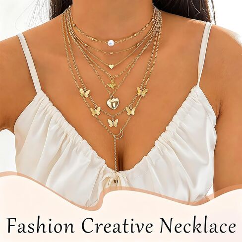18 Pcs Y2K Necklace Set for Women | Y2K Jewelry and Grunge Necklace Pack, Cross, Heart, Butterfly, Star, Moon Pendants, Pearl Chain, Emo Necklace Layered Set in Saudi Arabia