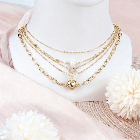 18 Pcs Y2K Necklace Set for Women | Y2K Jewelry and Grunge Necklace Pack, Cross, Heart, Butterfly, Star, Moon Pendants, Pearl Chain, Emo Necklace Layered Set in Saudi Arabia