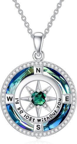 TOUPOP Necklace Gifts for Wife Compass Jewelry Women Anniversary Girlfriend Birthday Gift for Her Valentines I'd be Lost without You Sterling Silver Birthstone Necklaces in Kuwait