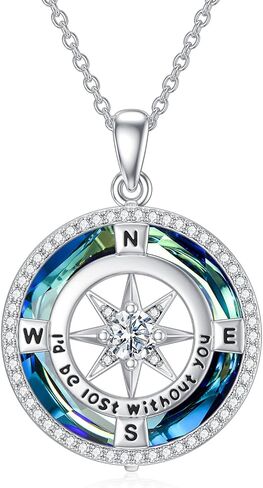 TOUPOP Necklace Gifts for Wife Compass Jewelry Women Anniversary Girlfriend Birthday Gift for Her Valentines I'd be Lost without You Sterling Silver Birthstone Necklaces in Kuwait