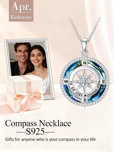 TOUPOP Necklace Gifts for Wife Compass Jewelry Women Anniversary Girlfriend Birthday Gift for Her Valentines I'd be Lost without You Sterling Silver Birthstone Necklaces in Kuwait