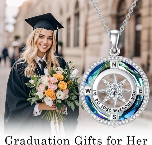 TOUPOP Necklace Gifts for Wife Compass Jewelry Women Anniversary Girlfriend Birthday Gift for Her Valentines I'd be Lost without You Sterling Silver Birthstone Necklaces in Kuwait