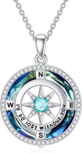 TOUPOP Necklace Gifts for Wife Compass Jewelry Women Anniversary Girlfriend Birthday Gift for Her Valentines I'd be Lost without You Sterling Silver Birthstone Necklaces in Kuwait