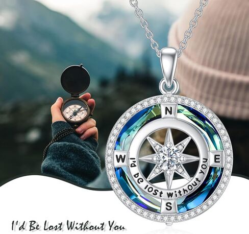 TOUPOP Necklace Gifts for Wife Compass Jewelry Women Anniversary Girlfriend Birthday Gift for Her Valentines I'd be Lost without You Sterling Silver Birthstone Necklaces in Kuwait