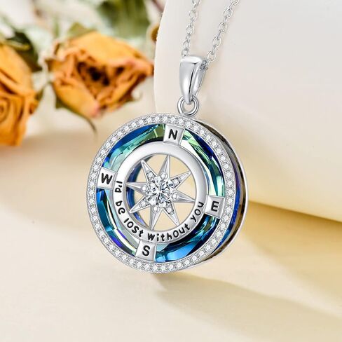 TOUPOP Necklace Gifts for Wife Compass Jewelry Women Anniversary Girlfriend Birthday Gift for Her Valentines I'd be Lost without You Sterling Silver Birthstone Necklaces in Kuwait
