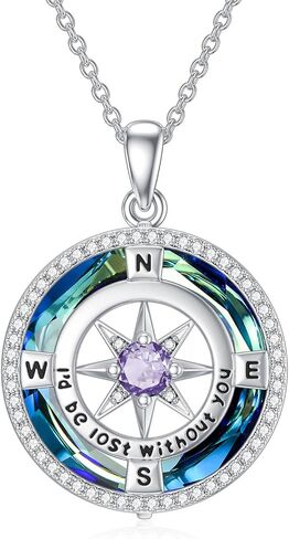 TOUPOP Necklace Gifts for Wife Compass Jewelry Women Anniversary Girlfriend Birthday Gift for Her Valentines I'd be Lost without You Sterling Silver Birthstone Necklaces in Kuwait
