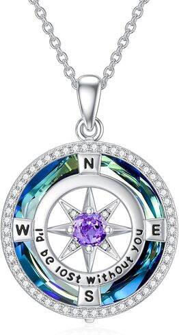 TOUPOP Necklace Gifts for Wife Compass Jewelry Women Anniversary Girlfriend Birthday Gift for Her Valentines I'd be Lost without You Sterling Silver Birthstone Necklaces in Kuwait