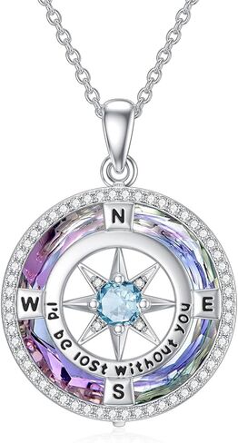 TOUPOP Necklace Gifts for Wife Compass Jewelry Women Anniversary Girlfriend Birthday Gift for Her Valentines I'd be Lost without You Sterling Silver Birthstone Necklaces in Kuwait