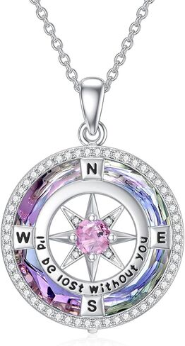 TOUPOP Necklace Gifts for Wife Compass Jewelry Women Anniversary Girlfriend Birthday Gift for Her Valentines I'd be Lost without You Sterling Silver Birthstone Necklaces in Kuwait