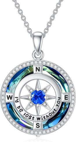TOUPOP Necklace Gifts for Wife Compass Jewelry Women Anniversary Girlfriend Birthday Gift for Her Valentines I'd be Lost without You Sterling Silver Birthstone Necklaces in Kuwait