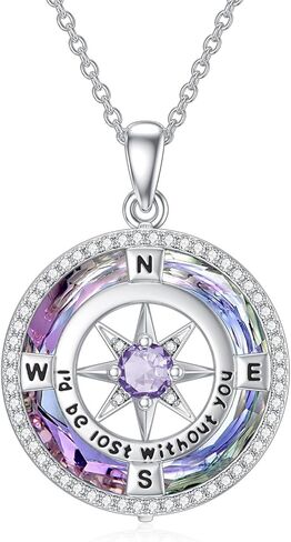 TOUPOP Necklace Gifts for Wife Compass Jewelry Women Anniversary Girlfriend Birthday Gift for Her Valentines I'd be Lost without You Sterling Silver Birthstone Necklaces in Kuwait