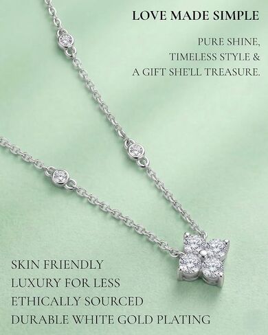 عقد مويسانيتي بأربع أوراق البرسيم للنساء، فضة استرلينية 925 مطلية بالذهب الأبيض عيار 18 قيراط، قلادة متألقة in Kuwait