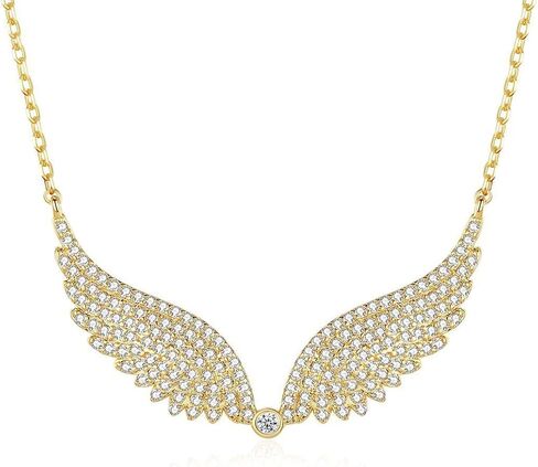 14K Gold Wing Pendant Necklace, Micro-Pave Moissanite Angel Wing Chain Jewelry for Women in Saudi Arabia