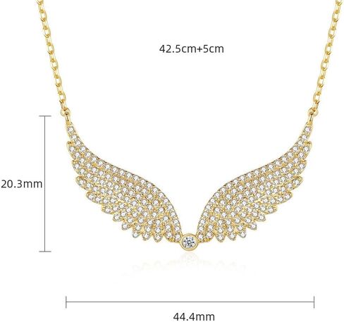 14K Gold Wing Pendant Necklace, Micro-Pave Moissanite Angel Wing Chain Jewelry for Women in Saudi Arabia