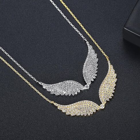 14K Gold Wing Pendant Necklace, Micro-Pave Moissanite Angel Wing Chain Jewelry for Women in Saudi Arabia