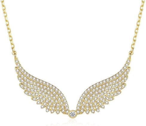 14K Gold Wing Pendant Necklace, Micro-Pave Moissanite Angel Wing Chain Jewelry for Women in Saudi Arabia