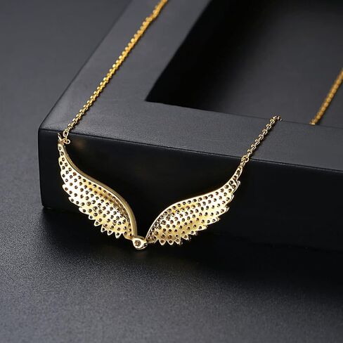 14K Gold Wing Pendant Necklace, Micro-Pave Moissanite Angel Wing Chain Jewelry for Women in Saudi Arabia