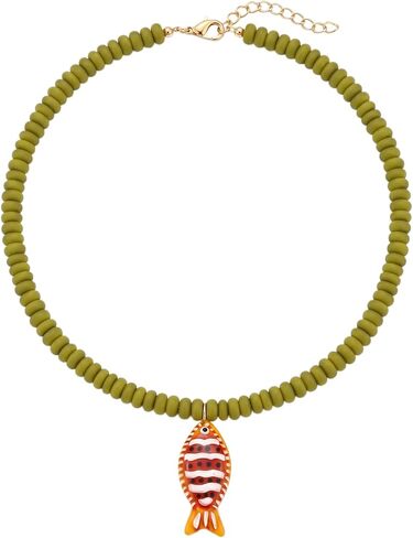 Chunky Beaded Fish Necklace for Women Acrylic Resin Fish Charm Necklace Boho Colorful Beaded Choker Summer Beach Vacation Jewelry in Saudi Arabia
