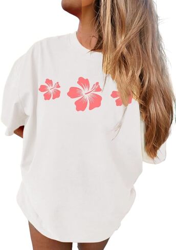 Women Y2k Oversized Graphic T Shirt Teen Girl Cute Tees Hawaii Beach Top in Saudi Arabia