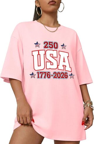 Aiyino Womens 4th of July Oversized T Shirt USA 250th Anniversary 1776-2026 Patriotic Graphic Tee Independence Day Summer Top in Saudi Arabia