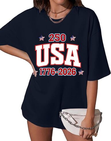 Aiyino Womens 4th of July Oversized T Shirt USA 250th Anniversary 1776-2026 Patriotic Graphic Tee Independence Day Summer Top in Saudi Arabia