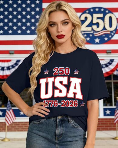 Aiyino Womens 4th of July Oversized T Shirt USA 250th Anniversary 1776-2026 Patriotic Graphic Tee Independence Day Summer Top in Saudi Arabia
