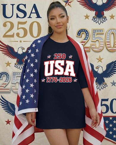 Aiyino Womens 4th of July Oversized T Shirt USA 250th Anniversary 1776-2026 Patriotic Graphic Tee Independence Day Summer Top in Saudi Arabia