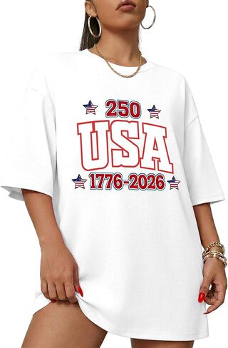 Aiyino Womens 4th of July Oversized T Shirt USA 250th Anniversary 1776-2026 Patriotic Graphic Tee Independence Day Summer Top in Saudi Arabia