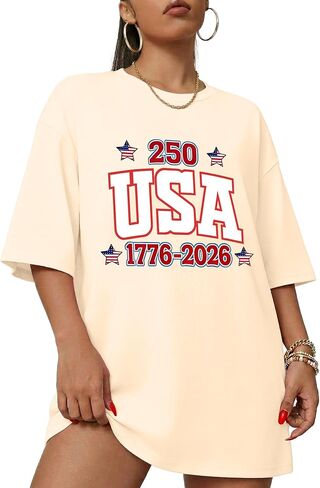 Aiyino Womens 4th of July Oversized T Shirt USA 250th Anniversary 1776-2026 Patriotic Graphic Tee Independence Day Summer Top in Saudi Arabia