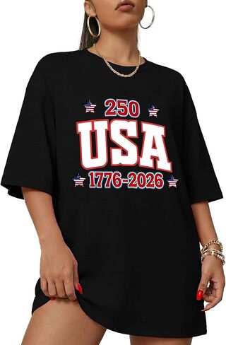Aiyino Womens 4th of July Oversized T Shirt USA 250th Anniversary 1776-2026 Patriotic Graphic Tee Independence Day Summer Top in Saudi Arabia