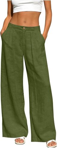 Linen Pants Women Comfy Wide Leg Dress Pants Summer Casual Slacks with Pockets Trendy Business Pants for Office Work in Kuwait