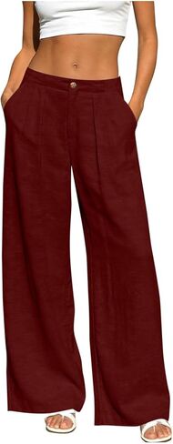 Linen Pants Women Comfy Wide Leg Dress Pants Summer Casual Slacks with Pockets Trendy Business Pants for Office Work in Kuwait