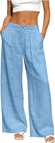 Linen Pants Women Comfy Wide Leg Dress Pants Summer Casual Slacks with Pockets Trendy Business Pants for Office Work in Kuwait