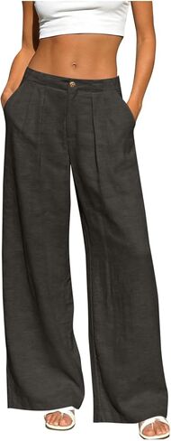 Linen Pants Women Comfy Wide Leg Dress Pants Summer Casual Slacks with Pockets Trendy Business Pants for Office Work in Kuwait