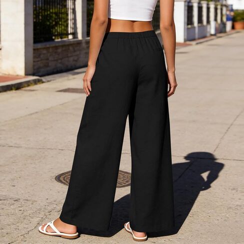 Linen Pants Women Comfy Wide Leg Dress Pants Summer Casual Slacks with Pockets Trendy Business Pants for Office Work in Kuwait
