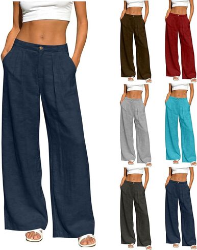 Linen Pants Women Comfy Wide Leg Dress Pants Summer Casual Slacks with Pockets Trendy Business Pants for Office Work in Kuwait