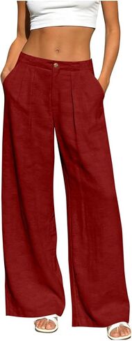 Linen Pants Women Comfy Wide Leg Dress Pants Summer Casual Slacks with Pockets Trendy Business Pants for Office Work in Kuwait