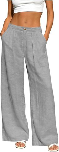 Linen Pants Women Comfy Wide Leg Dress Pants Summer Casual Slacks with Pockets Trendy Business Pants for Office Work in Kuwait
