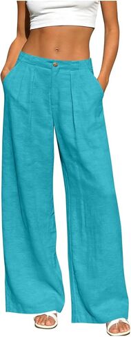 Linen Pants Women Comfy Wide Leg Dress Pants Summer Casual Slacks with Pockets Trendy Business Pants for Office Work in Kuwait