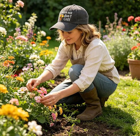 Gardening Hat for Women Mom Wife Mama, Adjustable Cotton Embroidered Garden Hair Don't Care Baseball Cap in Saudi Arabia
